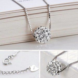 NEW 925 Sterling Silver Diamond Ball Necklace